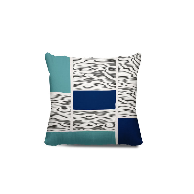 Coussin intérieur / extérieur Rapu, L 15 po x H 15 po, Ciel / beige / bleu marine