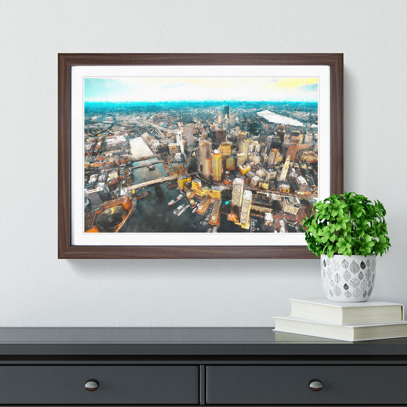 Boston Massachusetts Painting - Single Picture Frame Print on MDF, Walnut, 24cm H x 33cm W x 2cm D