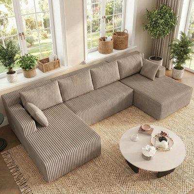 124" Cloud Couch Modular Sectional Sofa for Living Room, U-Shape Boneless Sectional Couch with Deep Seat, Couch with Chaise Lounge, No Assembly Required