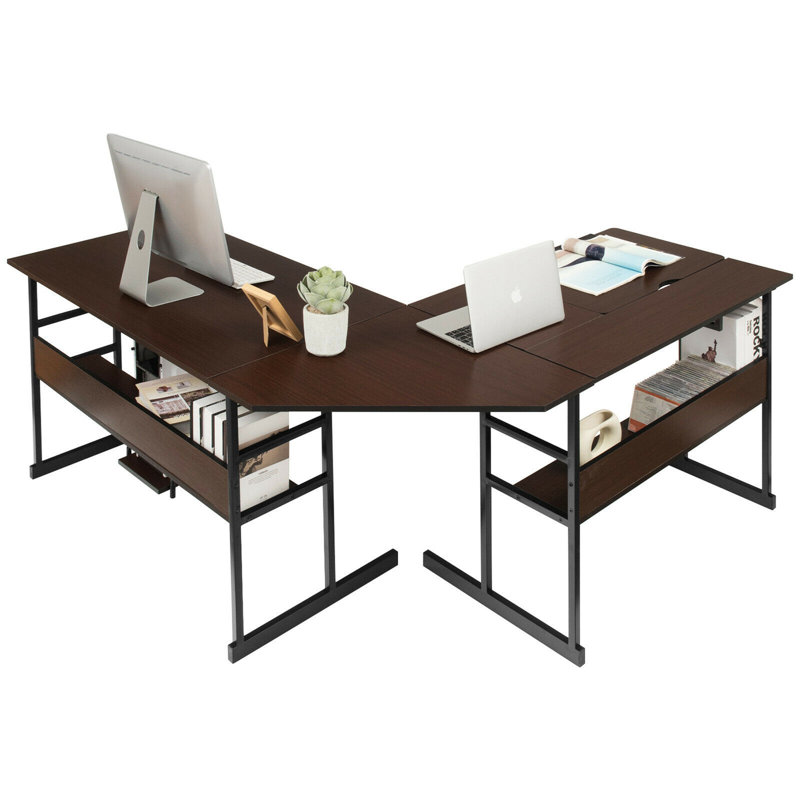 Doireann L-Shaped Metal Base Drafting Table, Espresso/Black