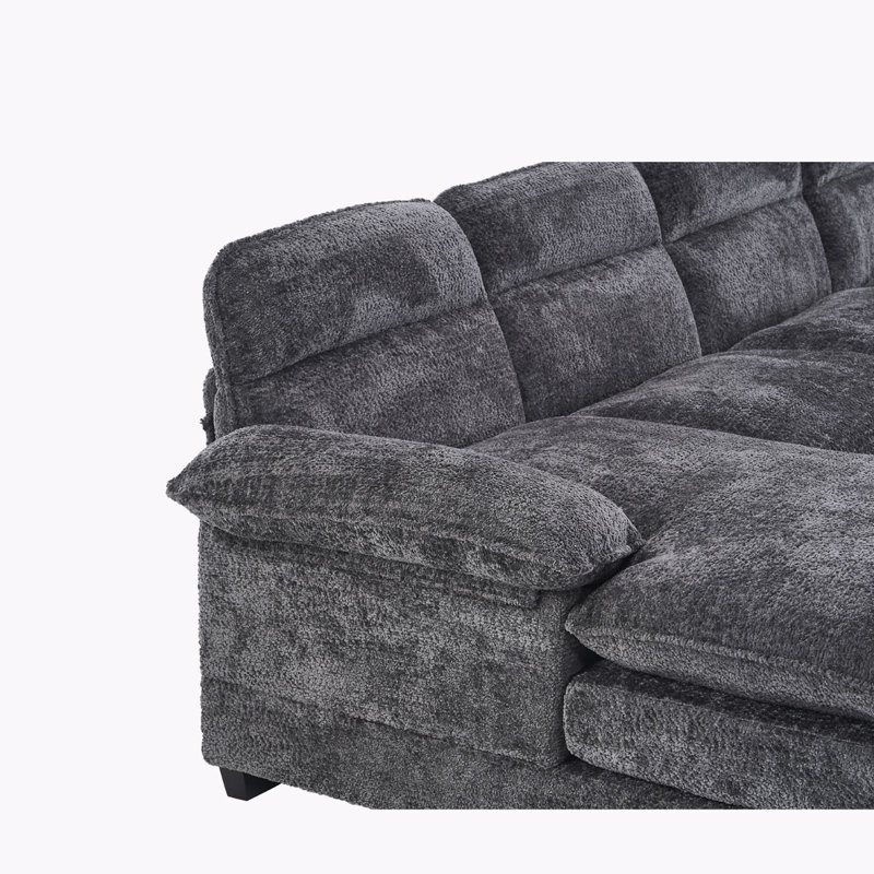 Canapé modulaire en forme de U, comprenant deux sièges simples et deux méridiennes, canapé modulaire, Grey Chenille