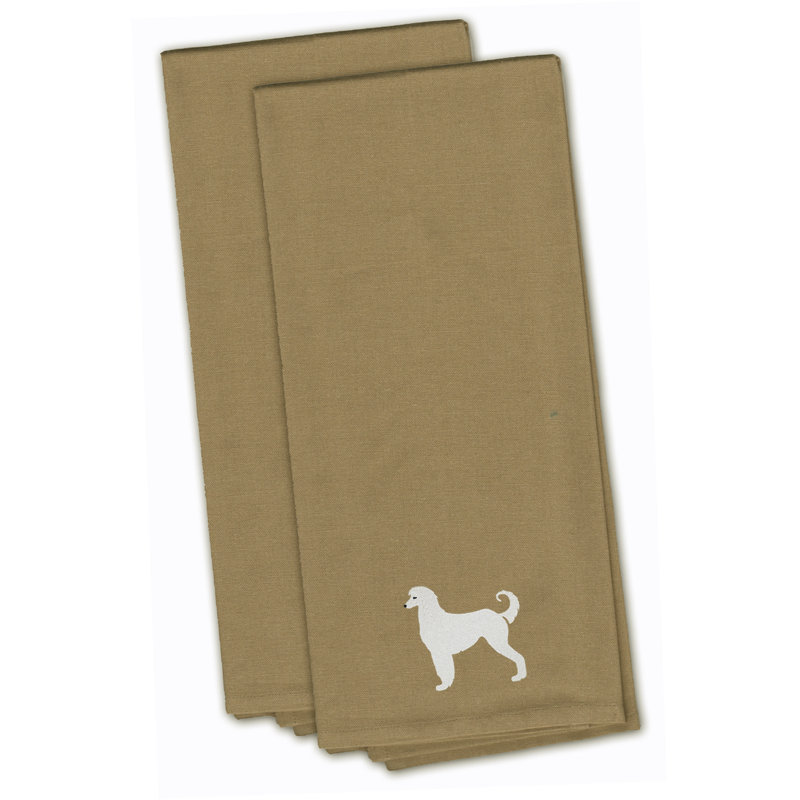 Cotton Embroidered Tea Towel Kitchen Towel, 28" H x 19" W x 0.1" D, Tan
