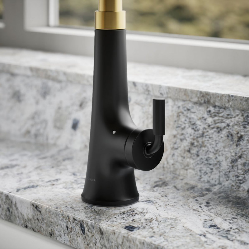 Tone Touchless Pull-Down Kitchen Sink Faucet with Three-Function Sprayhead, Matte Black/Moderne Brass