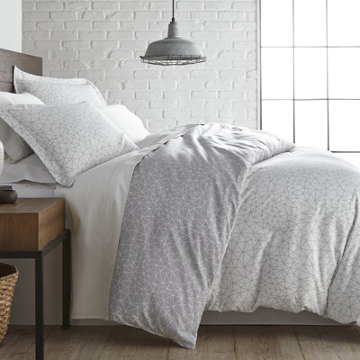 Literie réversible Southshore Fine Linens à motif géométrique gris, en microfibre doublement brossée 100 g/m², fermeture éclair et attaches aux coins, 1 housse de couette et 2 taies d'oreiller, taille grand/grande