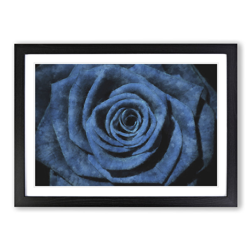 Pretty Blue Rose - Picture Frame Painting Print, Black Framed, 45cm H x 63cm W x 2cm D