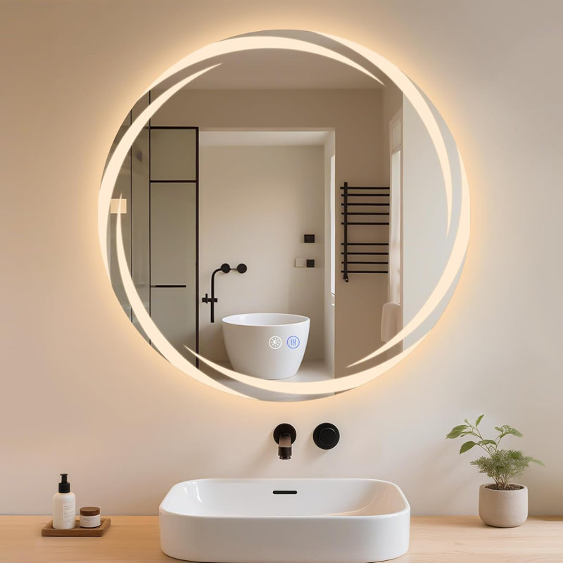 Wall mirror bathroom mirror round LED with lighting touch dimmable, 60 cm H x 60 cm W