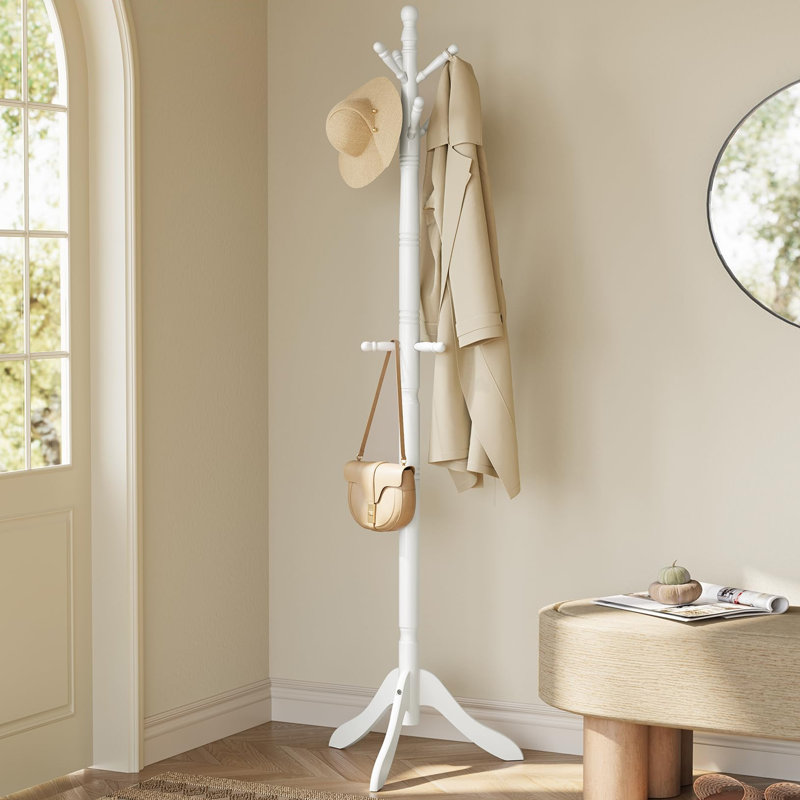 Rubber Freestanding 10 - Hook Coat Rack, Cloud White