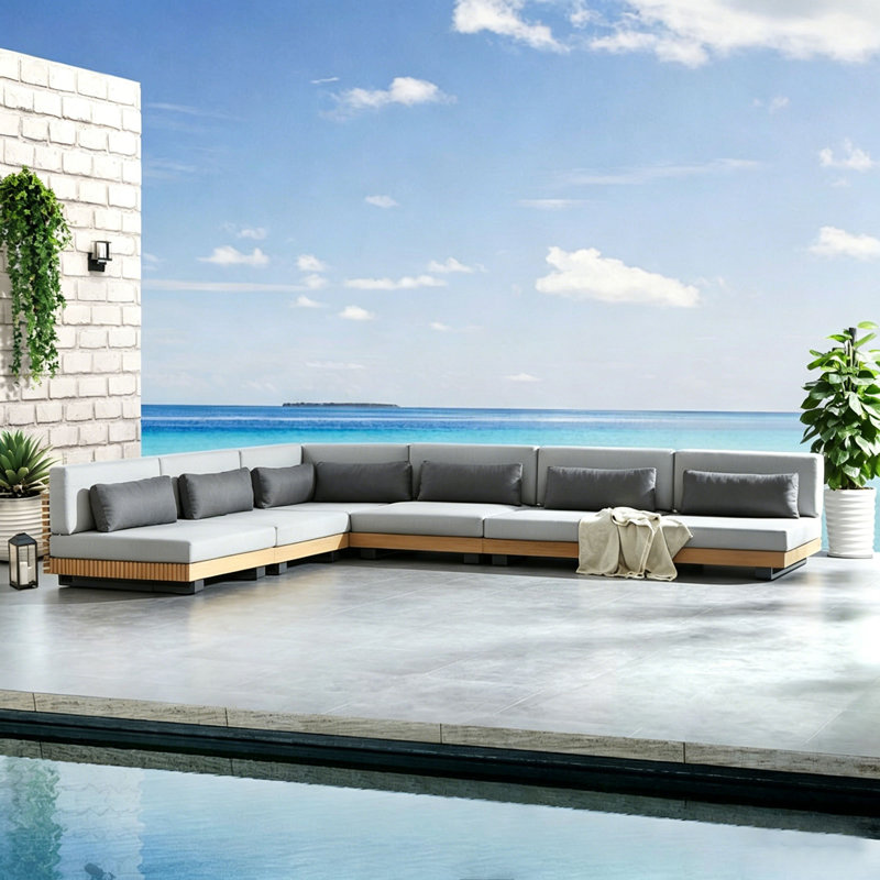 Perina 6 Person Teak Sectional Seating Group with Cushions, 6 Pieces: 6 chairs