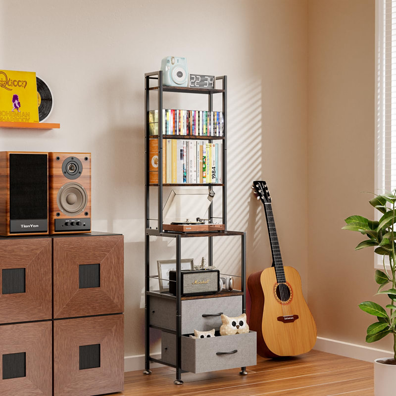 DVD Storage, Mutli 7-Tier DVD Storage Rack And Shelving, DVD Dispaly Shelf, CD Rack Tower, Grey, Gray