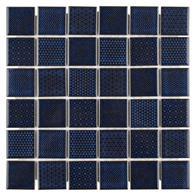 Celadon 1.84" x 1.84" Porcelain Grid Mosaic Wall & Floor Tile, Royal Blue