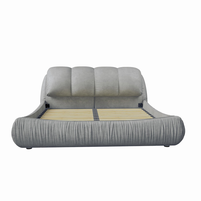 Everly Quinn Elegant Platform Bed with Upholstered Headboard and Solid Frame Stability, No Box Spring Needed, Queen