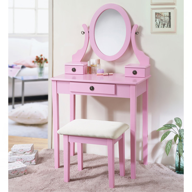 Ensemble coiffeuse et tabouret de maquillage Moniys, Rose