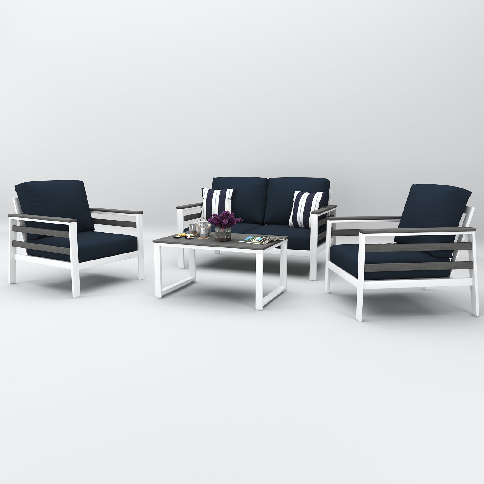 Townsend 4-Person Sunbrella® Patio Seating Group, Canvas Navy, Gray