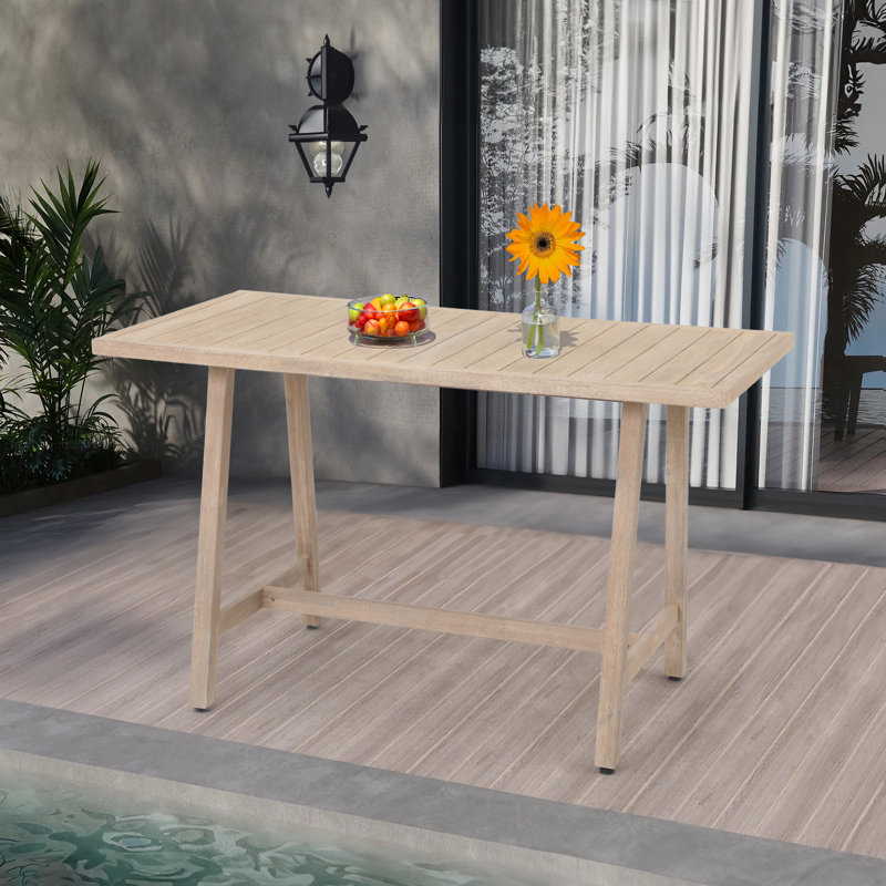 Patio Mediterranean Style Acacia Wood Dining Table, 38" H x 62.5" W x 35" D