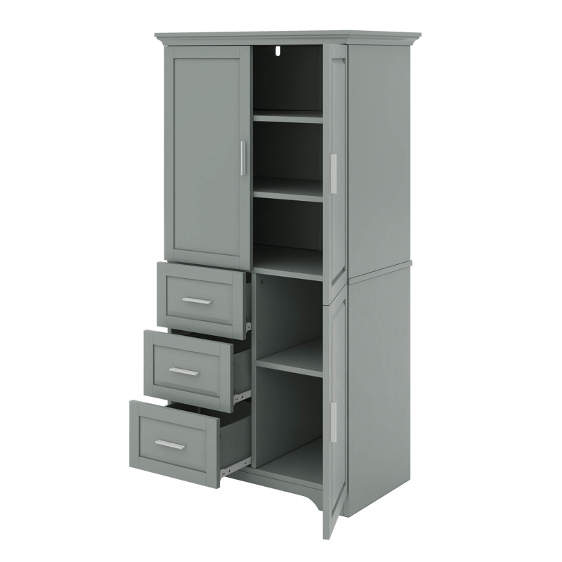 Tall Bathroom Storage Cabinet With 3 Doors And 3 Drawers, Gray