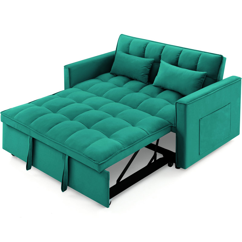 Lit polyvalent en velours moderne avec dossier réglable de 54,33 pouces en 3 longueurs. Dossier et siège. Coutures distribuées. Réglages. Tissu doux et pieds en plastique. 2 coussins. Espace de vie indispensable,