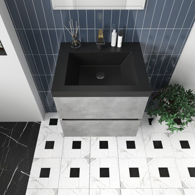 24" Fully Assembled Single Floating Vanity Wall-Mounted Bathroom Vanity with Integrated Quartz Sink, 2 Drawers