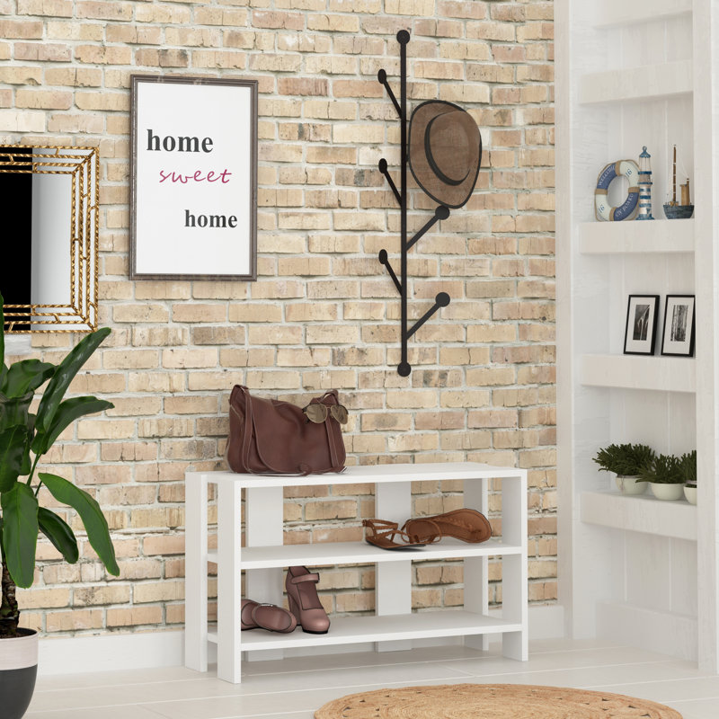 Hall Tree with Bench and Shoe Storage, White