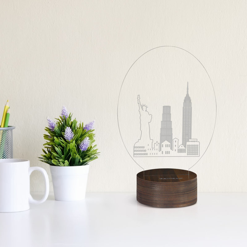 Lampe de table à DEL en bois avec base en ABS et plaque en acrylique pour la décoration intérieure