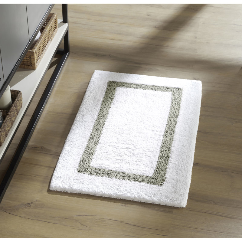 Widman 100% Cotton Tufted Reversible Bath Rug, Soft & Super Absorbent, Machine Washable Bathroom Rug for Shower, Tub & Sink Areas, 21" x 34" Rectangle, White/Dark Sage