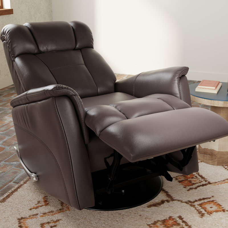 Fauteuil inclinable et pivotant en similicuir brun foncé Marlowe avec appui-tête et repose-pieds réglables manuellement, Brun