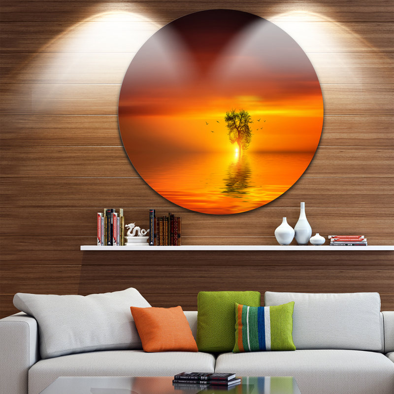 «Wonderful Tree with Birds at Sunset», photographie, H 36 po x l 36 po x P 1 po, Métal