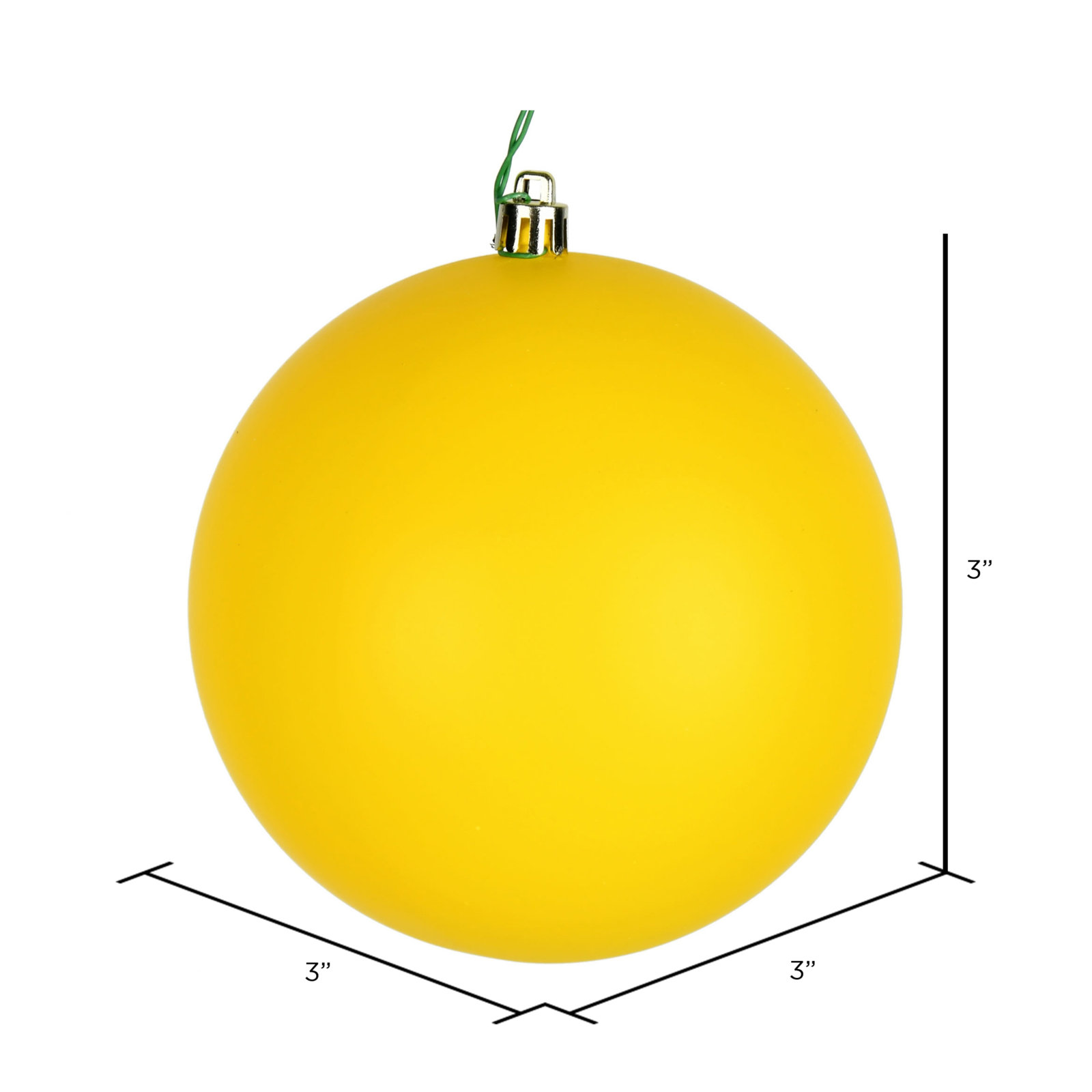 Holiday Décor Ball Ornament, 3" H x 3" W x 3" D, Matte Yellow