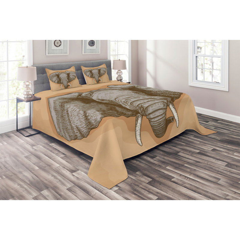 Elephant Rustic Polyester Coverlet, King Bedspread + 2 Shams