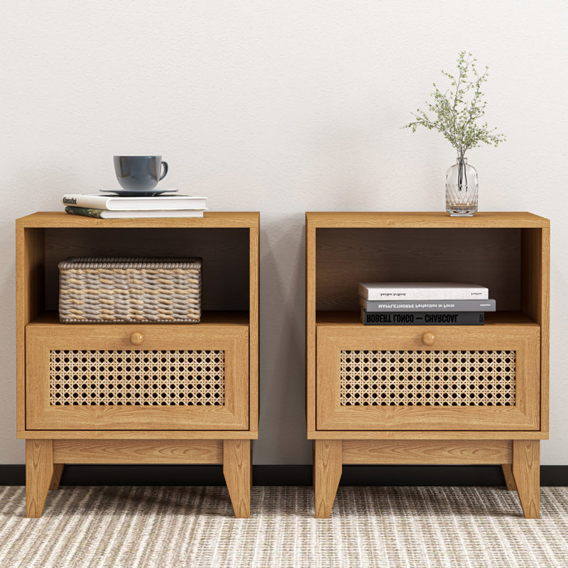 Kunkle Wood Rattan Nightstand, Set of 2