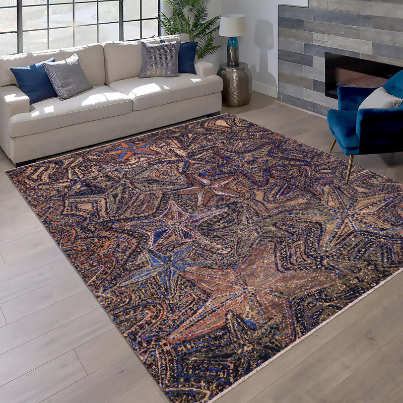 Tapis unique bleu / orange 9 pi 1 po x 11 pi 10 po Kellyanna par Arshs Fine Rugs