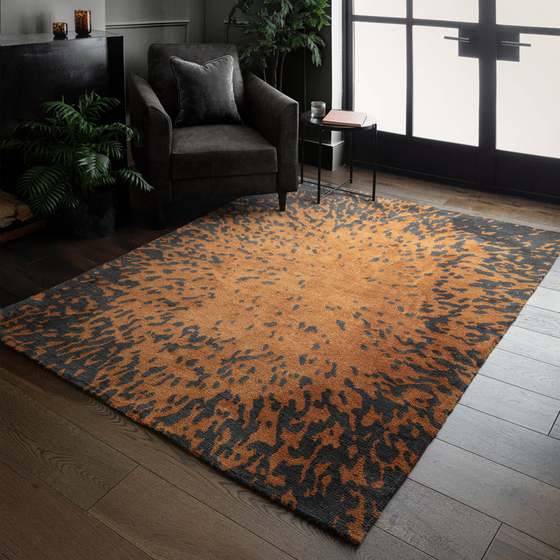 Alaisdair Splash Abstract Orange Black Area Rug, Rectangle 200 x 290 cm