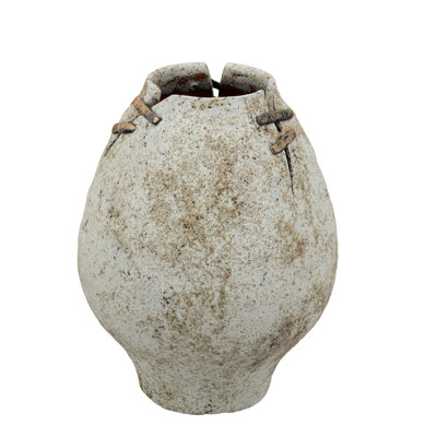 Vase d'appoint en céramique fait à la main avec finition terre et détails en fil métallique