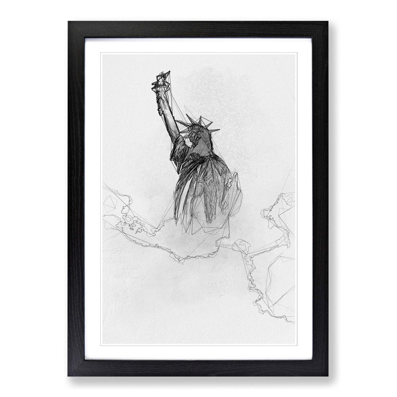 The Statue of Liberty in New York City in Abstract - Picture Frame Graphic Art Print, 91cm H x 60cm W x 2cm D, Black