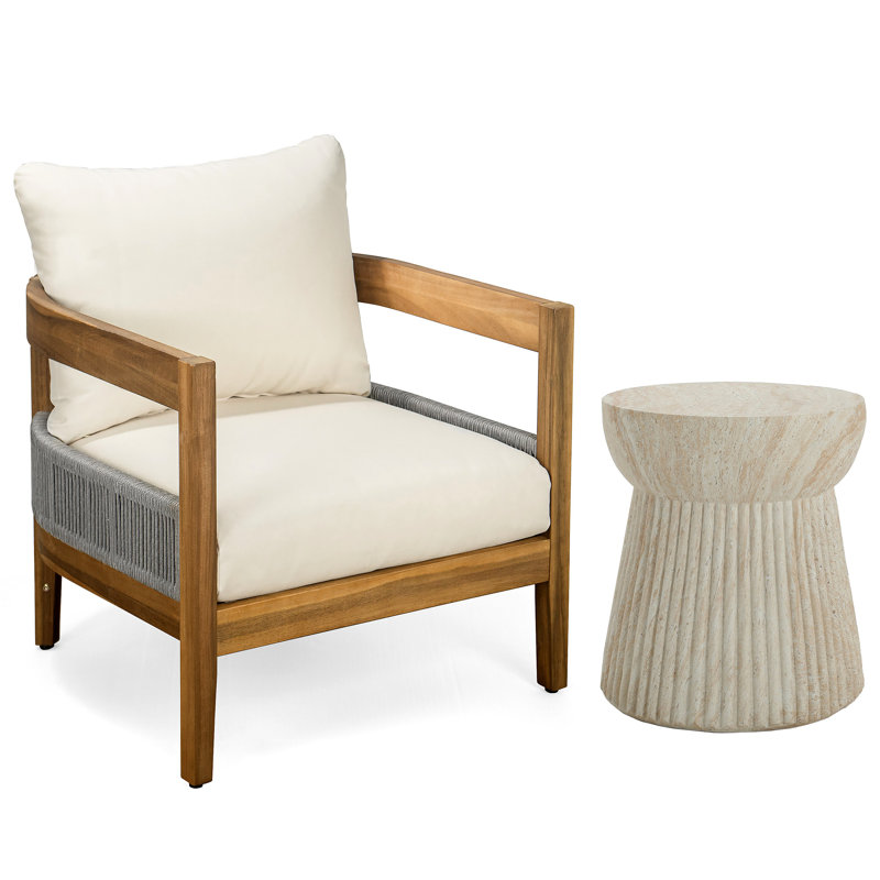 Fauteuil club d'extérieur Porto et table d'appoint en travertin en béton