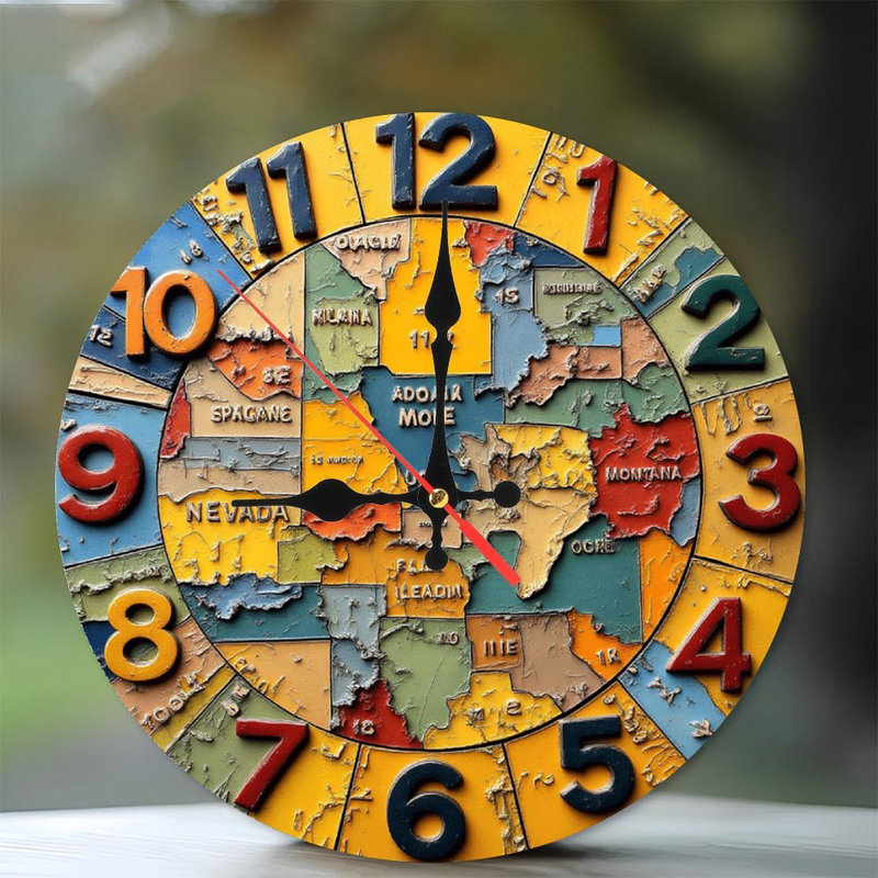 Colorful 2D Map Wall Clock for Home Decor
