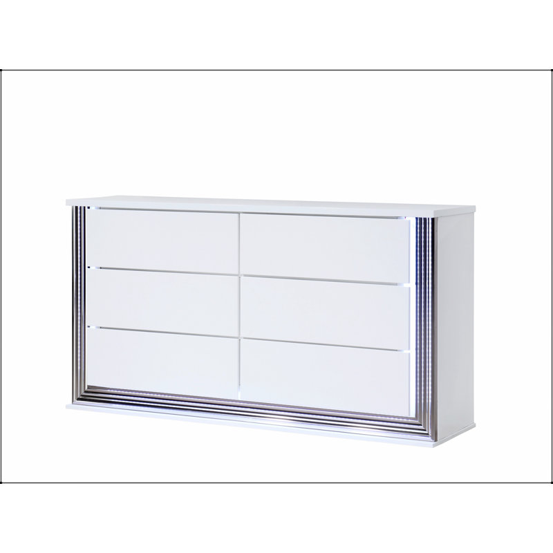 Commode lune lisse blanche avec éclairage décoratif à DEL, finition ultrabrillante et rangement spacieux pour les chambres à coucher modernes