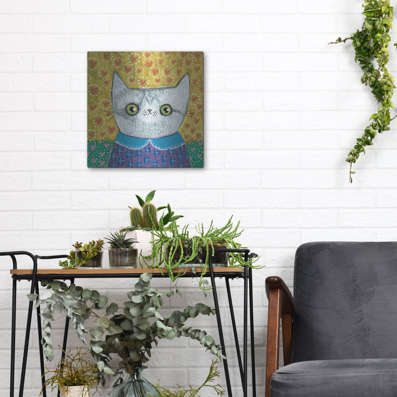 Art mural en métal Trinx «Kooky Cat 2» par Melissa Averinos, H 12 po x l 12 po