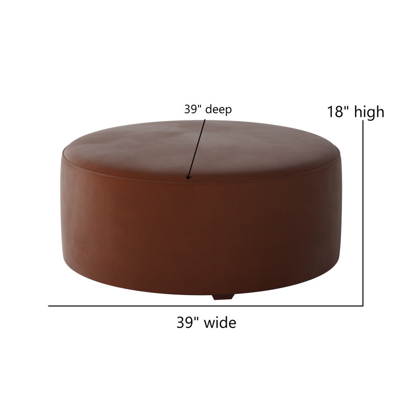 Weigand 39" Wide Round Abstract Cocktail Ottoman, Bella Burnt Orange Polyester