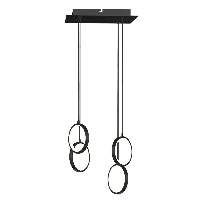 Luminaire suspendu géométrique 4 lumières del cluster Lauri, Noir mat