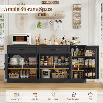 71" Farmhouse Sideboard Buffet Cabinet-Adjustable Shelves, 2 Large Drawers, Door-Mounted Shelf 