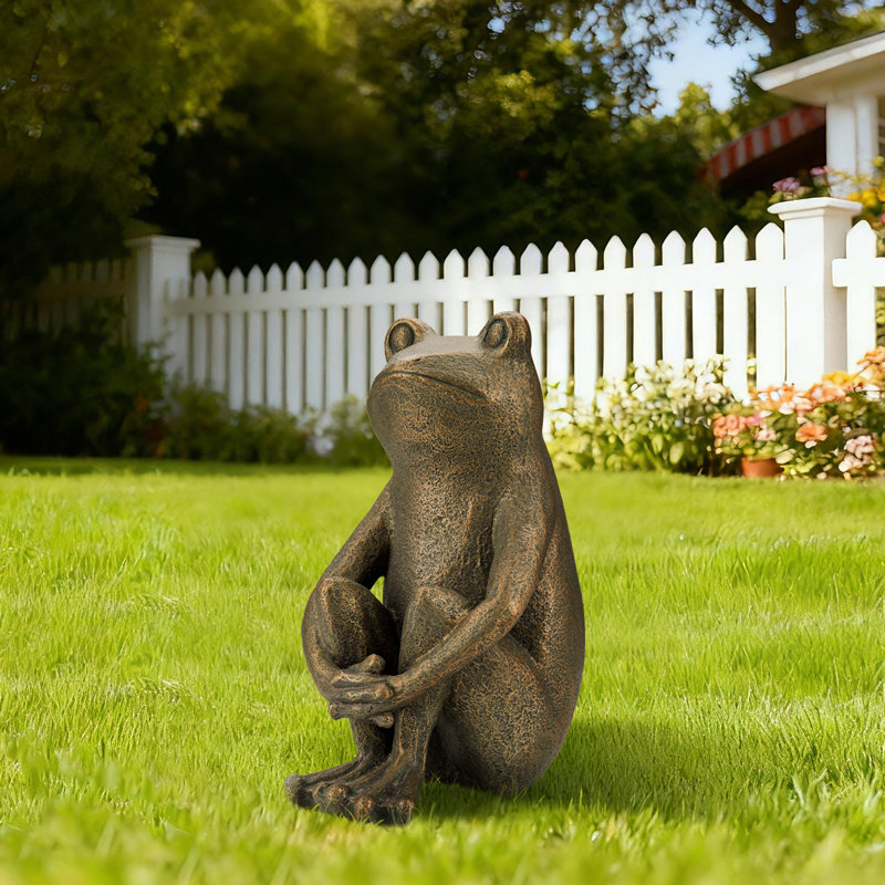Statue de grenouille accroupie en bronze 12 po H MGO