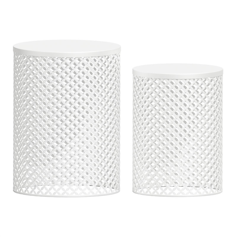 Round Openwork Side Table Set Of 2, White