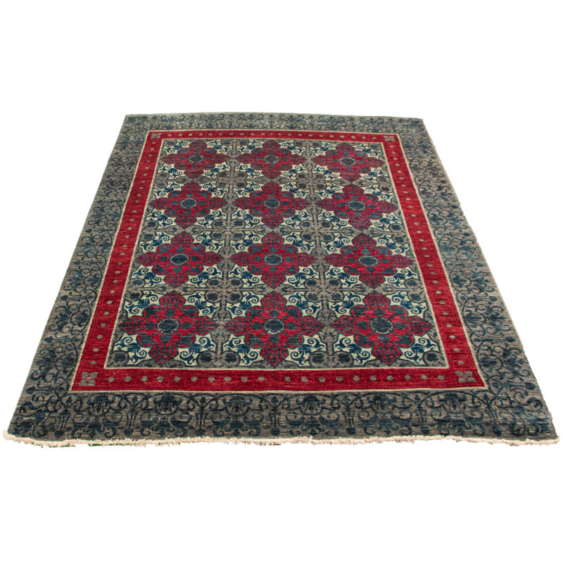 Tapis décoratif en laine de conception unique 8 pi 2 po x 9 pi 10 po Brucha noué à la main New Age Lahore