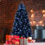 Arbre de Noël noir avec lumières DEL blanches, arbre artificiel en PE + pour Halloween et décoration des Fêtes, structure à charnières avec support en métal stable-1227216196