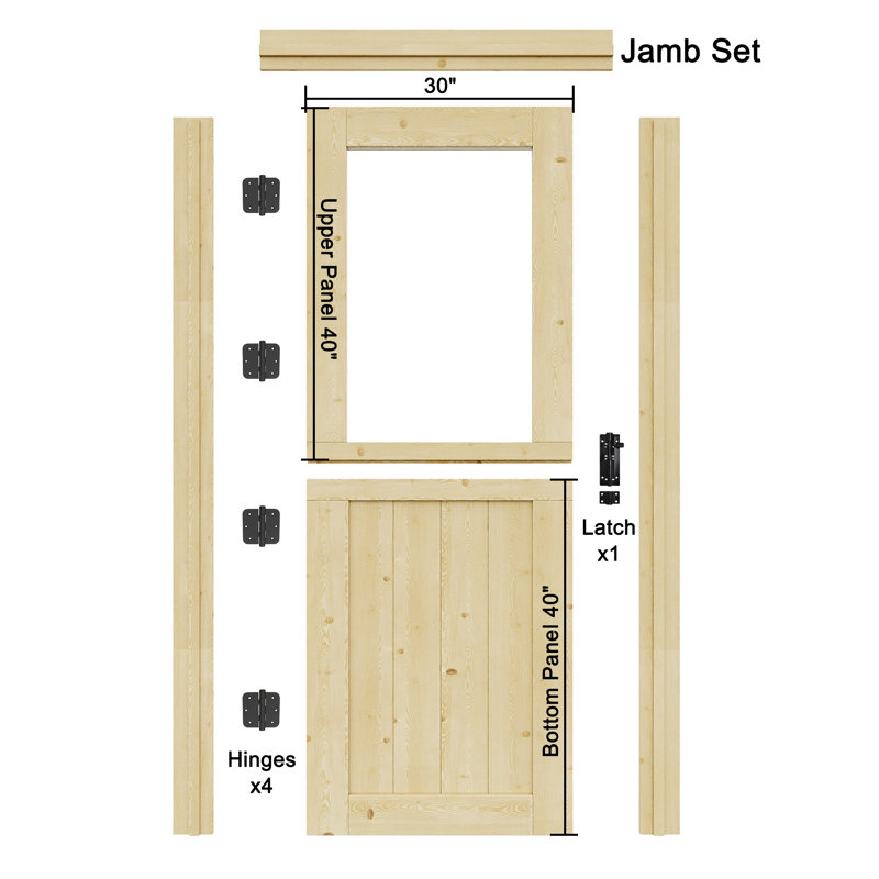 Qucik Assemble Jamb, Not Prehung, Unfinished Dutch Door, 1 Lite Half Clear Glass Split Single Door Slab With Latch and hardware kit