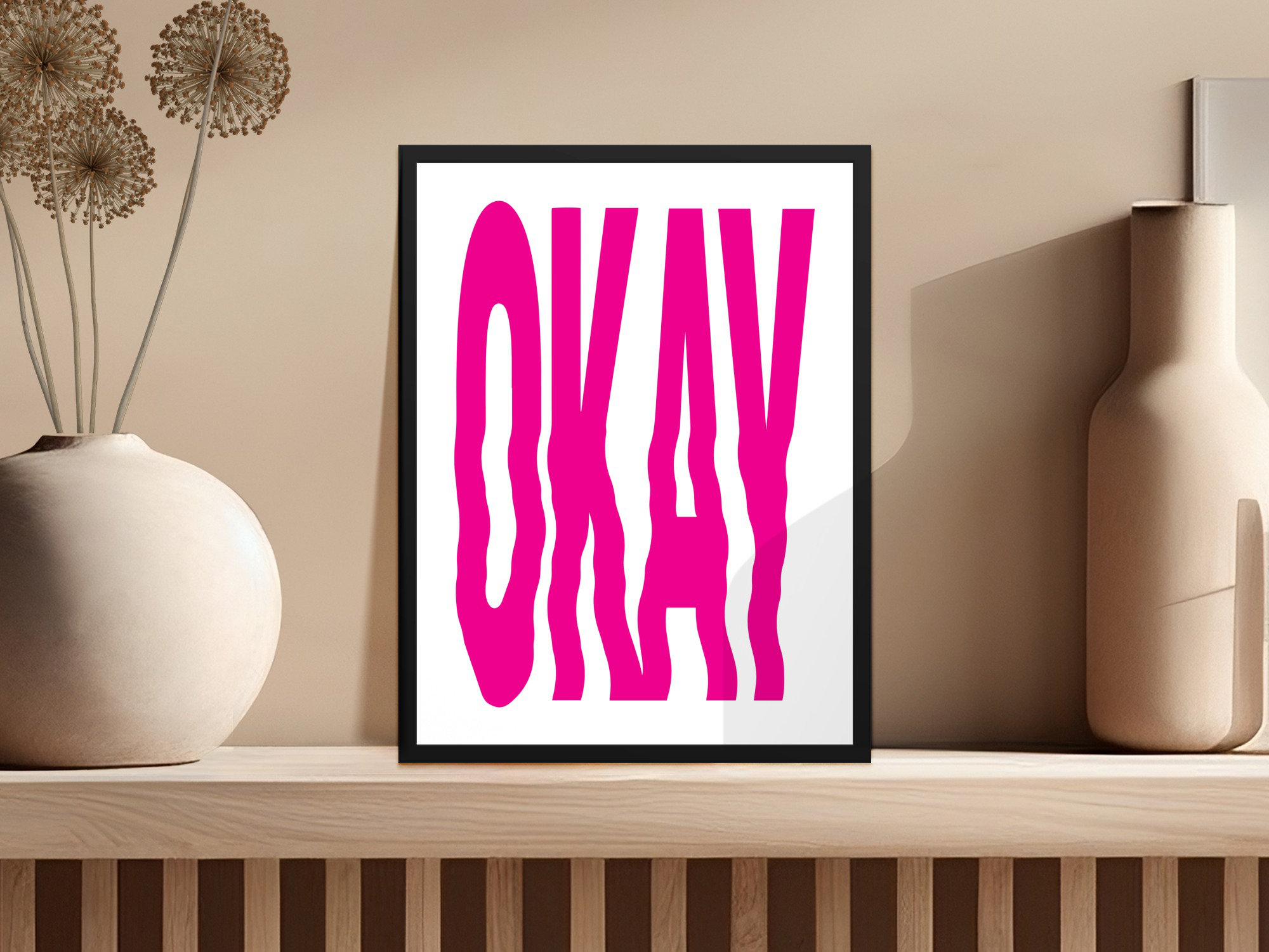 Okay Design Photo R Lark Manor Bright Pink Okay Design Bold Statement Modern Framed Poster ...