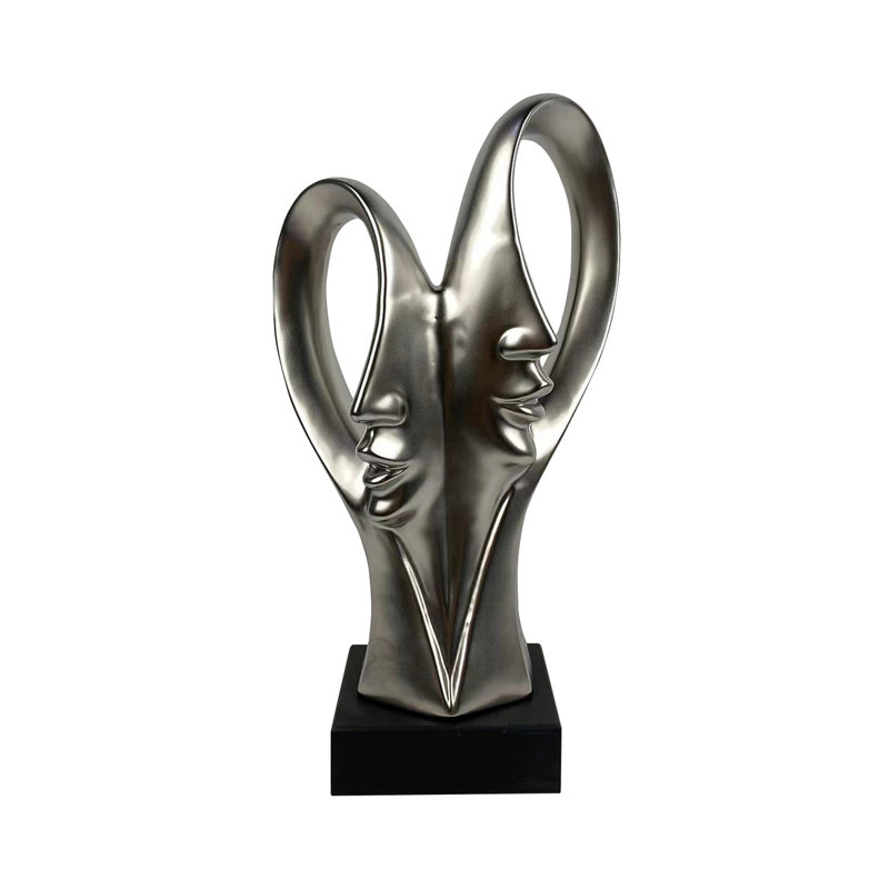 Figurine Human 2 Face Statues Sculpture for Living Room, Modern Accents Home Tabletop Decor, Silver
