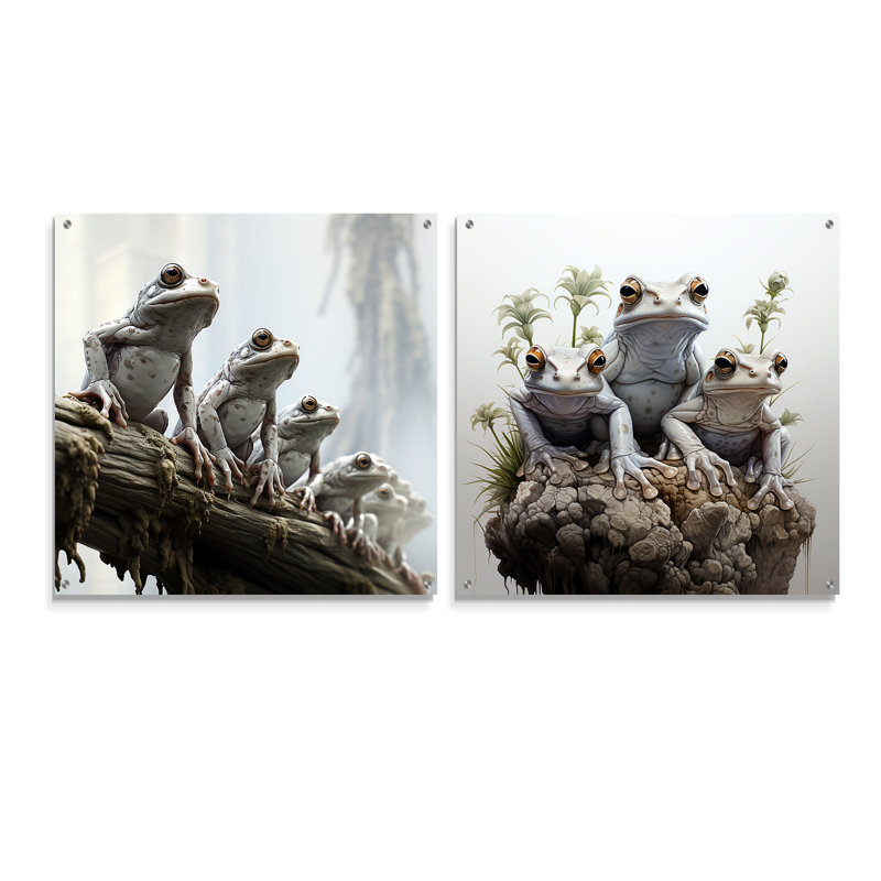 Minimalisme «Frog Family Harmony - Frogs & Toads», ensemble de 2 verres muraux en acrylique, H 16 po x l 33 po