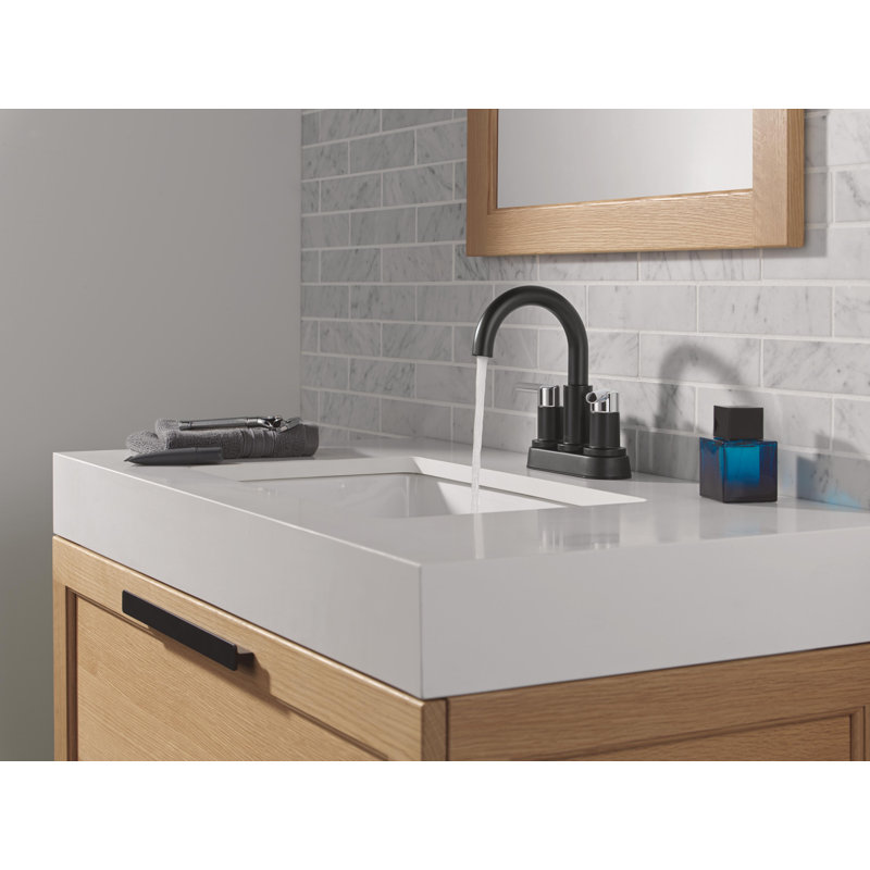 Nicoli Centerset Matte Black/ Chrome Bathroom Faucet, 4 Inch Bathroom Sink Faucet for Vanity, Push-Pop Drain Assembly, Matte Black/ Chrome