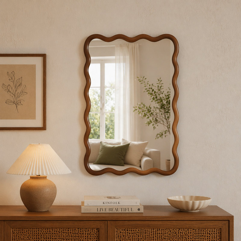 Miroir décoratif Wavy, 20 po x 30 po, Noyer foncé